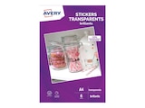 Avery - Stickers transparents A4 - 6 feuilles - impression jet d'encre - Avery dans le catalogue Bureau Vallée