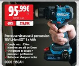 Perceuse visseuse à percussion 18V Li-Ion EXT 1 x 4Ah - ERBAUER en promo chez Screwfix Drancy à 95,99 €