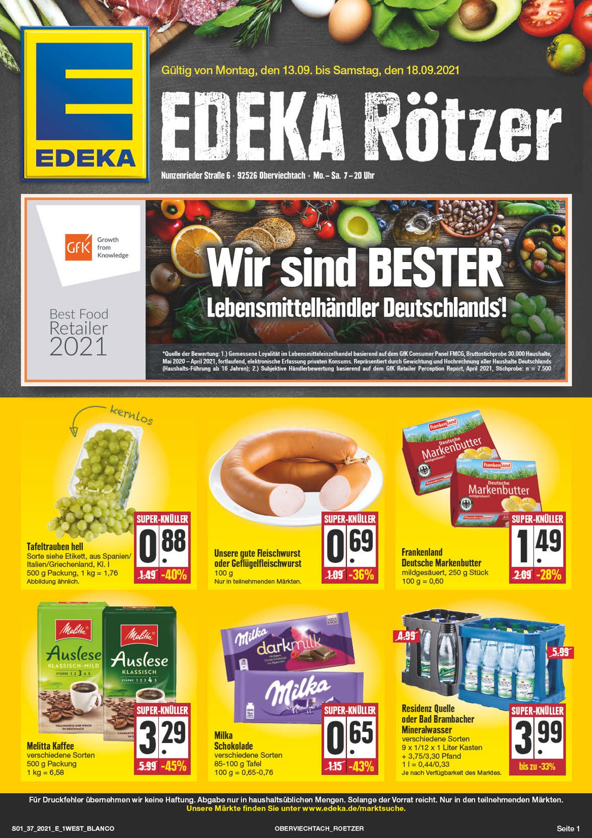 EDEKA Prospekt für Grafenwöhr mit 36 Seiten EDEKA Prospekt für Grafenwöhr: "Wir lieben Lebensmittel!", 36 Seiten, 13.09.2021 - 18.09.2021