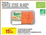 4 pavés de saumon sans arêtes bio producteurs et commerçants en promo chez Intermarché Nîmes à 15,99 €