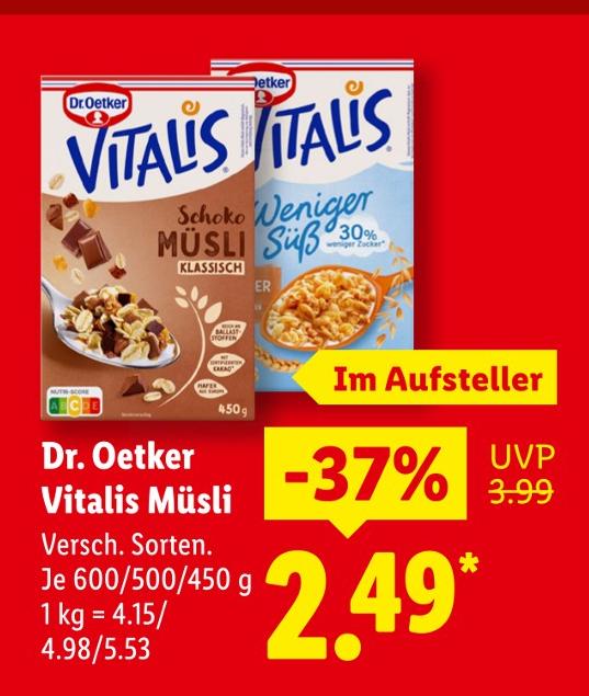 Vitalis Müsli Weniger Süß