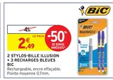 2 Stylos-Bille Illusion + 3 Recharges Bleues - Bic en promo chez Intermarché Rennes à 2,49 €