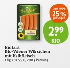 Bio-Wiener Würstchen mit Kalbfleisch Angebote von BioLust bei tegut Offenbach für 2,99 €