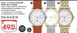Damen- oder Herren-Armbanduhr Kuppel Lille Lederband Angebote von Skagen bei GLOBUS Bruchsal für 49,99 €