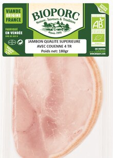 Jambon supérieur avec couenne - NaturéO à Vandœuvre-lès-Nancy Jambon supérieur avec couenne en promo chez NaturéO Vandœuvre-lès-Nancy à 6,50 €