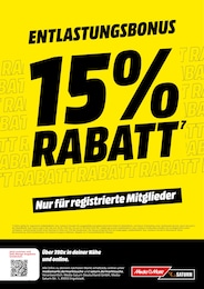 MediaMarkt Saturn Prospekt für Lübbenau: "ENTLASTUNGSBONUS 15% RABATT", 1 Seite, 28.04.2026 - 01.05.2026
