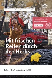 Aktueller Volkswagen Werkstatt & Auto Prospekt in Radolfzell und Umgebung, "Mit frischen Reifen durch den Herbst" mit 1 Seite, 01.09.2024 - 30.11.2024