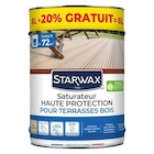Saturateur(d) extérieur haute protection terrasses bois Starwax incolore 5 L + 20% gratuit - Starwax en promo chez Castorama Saturateur(d) extérieur haute protection terrasses bois Starwax incolore 5 L + 20% gratuit - Starwax dans le catalogue Castorama