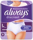 Discreet Pants Blasenschwäche Größe L von Always für 7,99 € bei REWE im Angebot Discreet Pants Blasenschwäche Größe L von Always im aktuellen REWE Prospekt