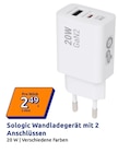 Batterien im Action Prospekt Wandladegerät mit 2 Anschlüssen von Sologic im aktuellen Action Prospekt für 2,49 €