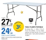 TABLE PLIANTE PORTABLE en promo chez E.Leclerc Rouen à 24,50 €