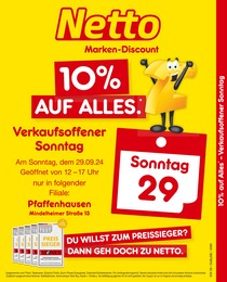 Aktueller Netto Marken-Discount Discounter Prospekt für Pfaffenhausen: 10% auf alles. mit 2} Seiten, 29.09.2024 - 29.09.2024