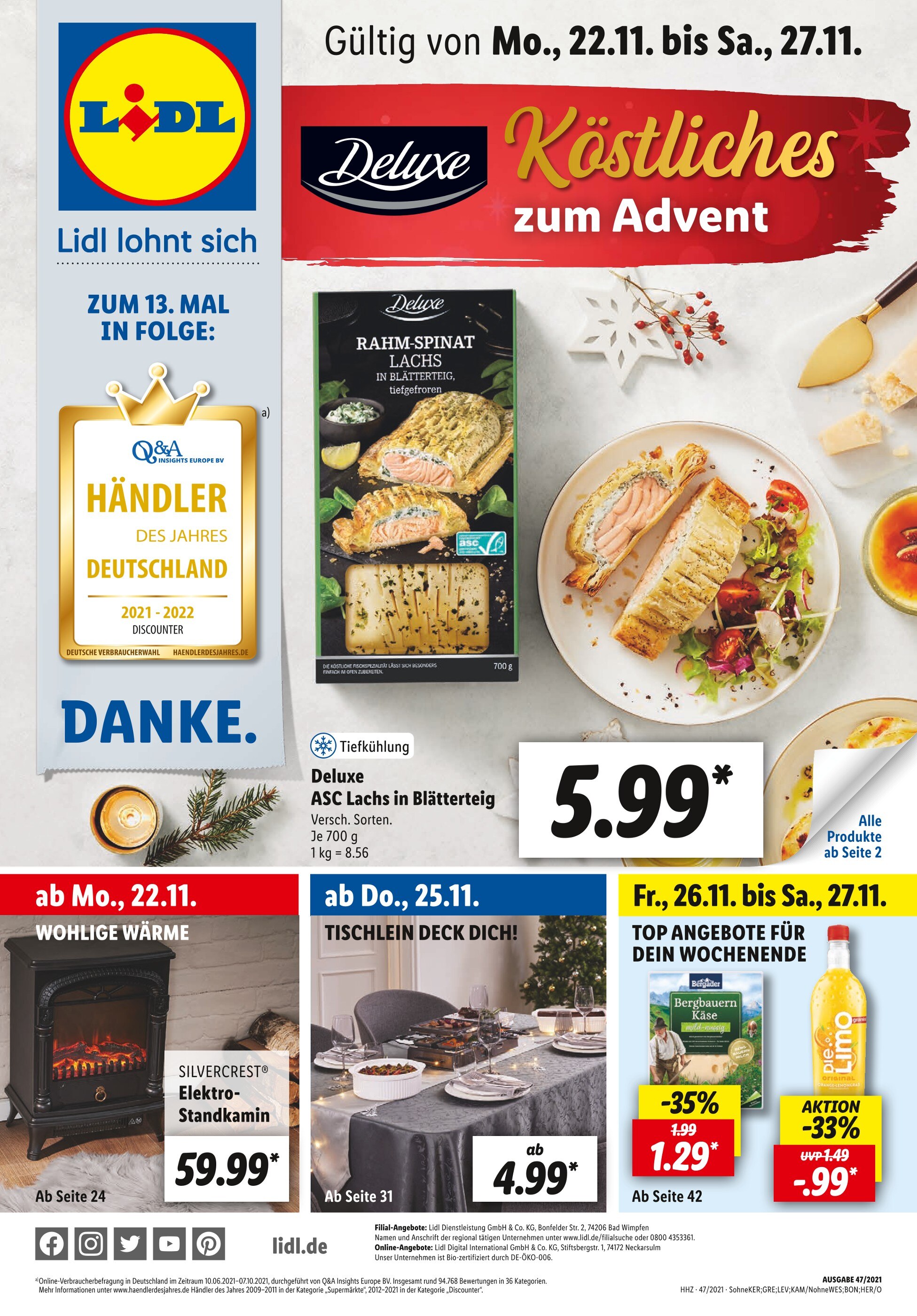 Lidl Prospekt für Seewiesen mit 59 Seiten Lidl Prospekt für Seewiesen: "Köstliches zum Advent", 59 Seiten, 22.11.2021 - 27.11.2021