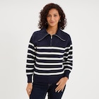 Pull col camionneur zippé bleu marine femme à La Halle dans Solers