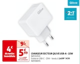 CHARGEUR SECTEUR USB-A - 15W - QILIVE à 5,99 € dans le catalogue Auchan Supermarché