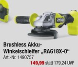 Brushless Akku-Winkelschleifer „RAG18X-0“ von  im aktuellen toom Baumarkt Prospekt für 149,99 €