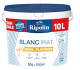 Peinture murs et plafonds blanc mat 10L - RIPOLIN en promo chez Décor Discount Peinture murs et plafonds blanc mat 10L - RIPOLIN dans le catalogue Décor Discount