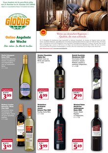Globus Prospekt für Dörrebach, Hunsrück mit 2 Seiten Globus Prospekt für Dörrebach, Hunsrück: Weine aus deutschen Regionen - Qualität, die man schmeckt, 2 Seiten, 29.11.2021 - 04.12.2021
