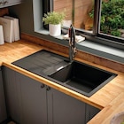 Evier en composite quartz noir 1 bac + égouttoir GoodHome Torla(w) - GoodHome en promo chez Castorama Paris à 199,90 €