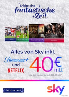 Fernseher im aktuellen Sky Prospekt (Gießen) Fernseher im Sky Prospekt "Erlebe eine fantastische Zeit" mit 4 Seiten (Gießen)