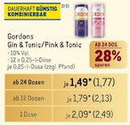 Gin & Tonic/Pink & Tonic Angebote von Gordons bei Metro Offenburg für 1,77 €