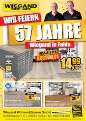 Aktueller wohnen & sparen Wiegand Prospekt mit Laminat, "WIR FEIERN 57 JAHRE WIEGAND IN FULDA!", Seite 1
