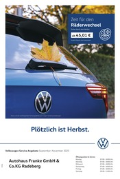 Volkswagen Prospekt „Herbstliche Angebote.“ für Schönborn b Dresden und Umgebung mit 1 Seite Volkswagen Prospekt für Schönborn b Dresden und Umgebung: „Herbstliche Angebote.“, 1 Seite, 01.09.2025 - 30.11.2025