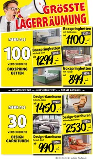 Bett im Polstermöbel Fischer Prospekt "UNSERE GRÖSSTE LAGERRLAGERRÄUMUNG" mit 11 Seiten (Fürth)
