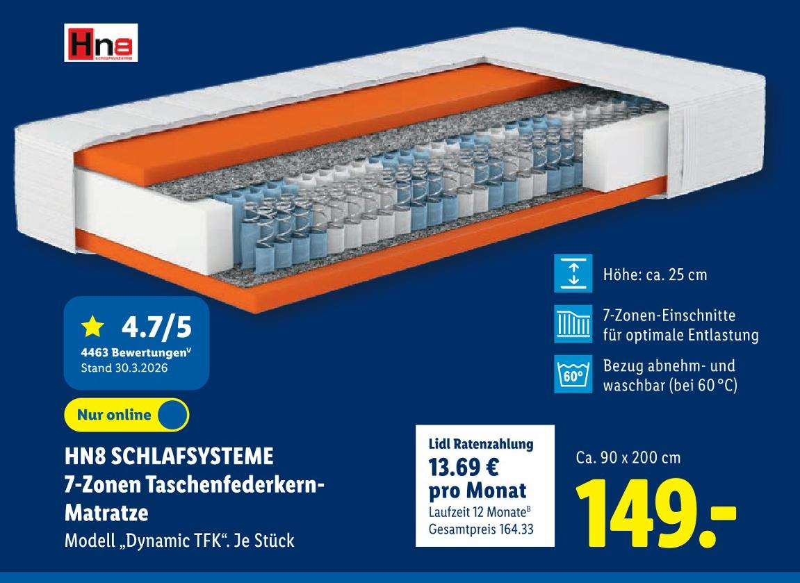 SCHLAFSYSTEME 7-Zonen Taschenfederkern-Matratze