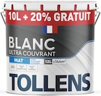 Peinture ultra couvrant murs, plafonds et boiseries mat blanc 10L+20% gratuit - Tollens en promo chez Castorama Peinture ultra couvrant murs, plafonds et boiseries mat blanc 10L+20% gratuit - Tollens dans le catalogue Castorama