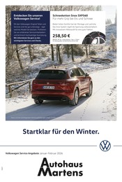 Volkswagen Werkstatt & Auto Prospekt der aktuellen Woche mit 1 Seite, gültig von 01.01.2026 bis 28.02.2026, in Dassow und Umgebung Aktueller Volkswagen Werkstatt & Auto Prospekt in Dassow und Umgebung, "Startklar für den Winter" mit 1 Seite, 01.01.2026 - 28.02.2026