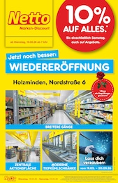 Netto Marken-Discount Prospekt für Holzminden mit 4 Seiten Netto Marken-Discount Prospekt "Wiedereröffnung - 10% auf ALLES" für Holzminden, 4 Seiten, 19.05.2026 - 23.05.2026
