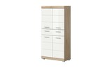 Bad im Höffner Prospekt Midischrank SCHLOONSEE Breite 74cm 4 Türen 1 Schubkasten 4 Fächer MDF-Front in verschiedenen Farben erhältlich Badmöbel Badschrank Schrank Bad Schloonsee im aktuellen Höffner Prospekt für 235,00 €