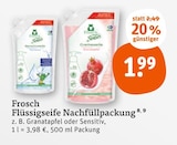 Flüssigseife Nachfüllpackung im Angebot bei tegut in Würzburg Flüssigseife Nachfüllpackung Angebote von Frosch bei tegut Würzburg für 1,99 €
