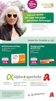 mea - meine apotheke Prospekt der Woche "Unsere Juli-Angebote" Seite 1, 01.07.2025 bis 31.07.2025 für Fürth Aktueller mea - meine apotheke Prospekt "Unsere Juli-Angebote" Seite 1 von 4 Seiten für Fürth