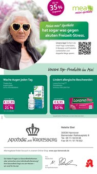 mea - meine apotheke Prospekt der Woche "Unsere Mai-Angebote" Seite 1, 01.05.2026 bis 31.05.2026 für Hannover Aktueller mea - meine apotheke Prospekt "Unsere Mai-Angebote" Seite 1 von 4 Seiten für Hannover