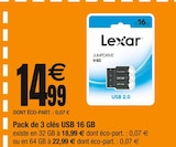 Pack de 3 clés USB 16 GB - Lexar en promo chez Cora Reims à 14,99 €