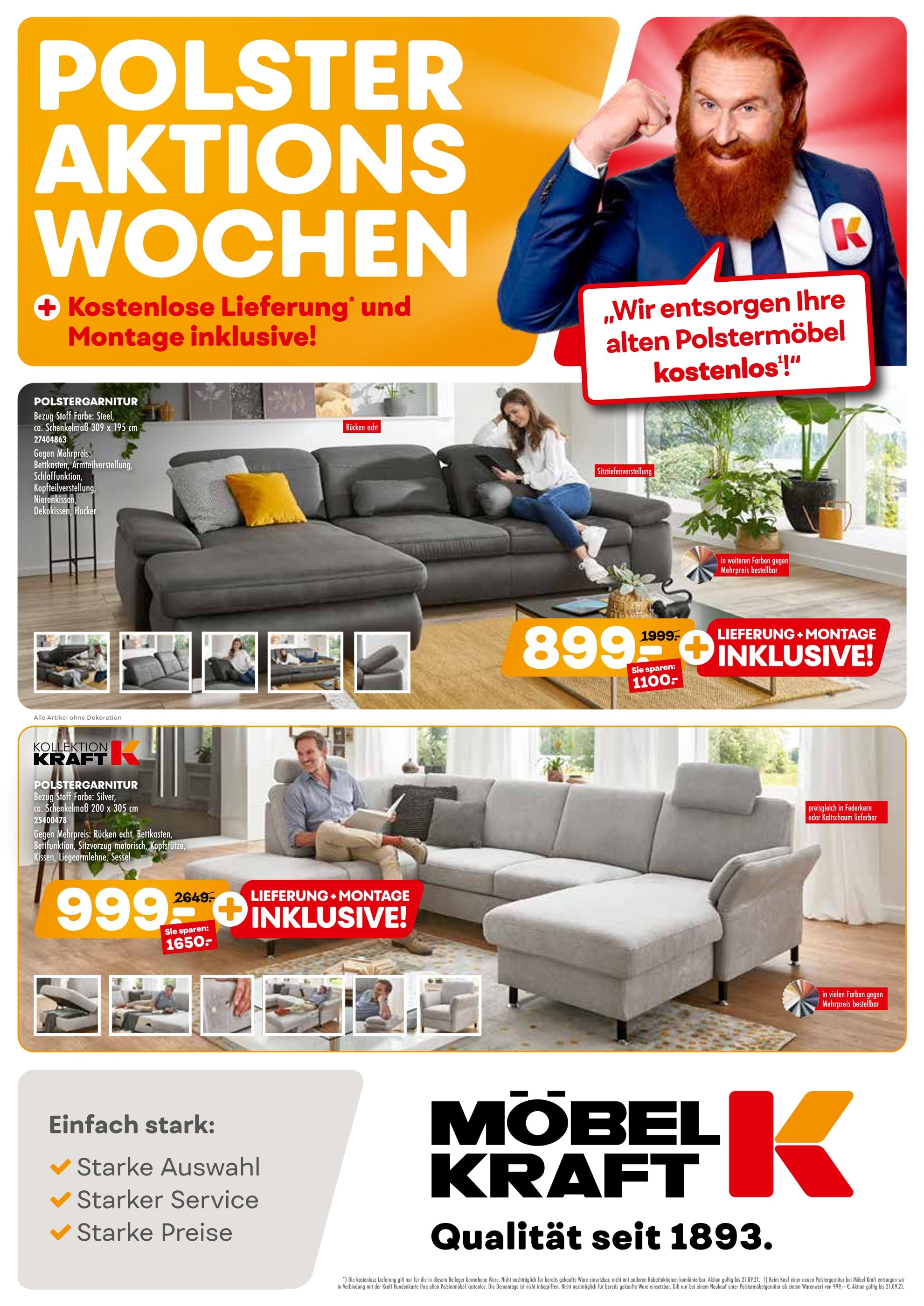 Möbel Kraft Prospekt für Berlin mit 8 Seiten Möbel Kraft Prospekt für Berlin: "Polster Aktions Wochen", 8 Seiten, 25.08.2021 - 21.09.2021