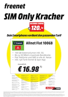 Aktueller MediaMarkt Saturn Berlin Prospekt MediaMarkt Saturn Berlin Prospekt "freenet SIM Only Kracher" mit 1 Seite