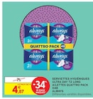 Promo Serviettes hygiéniques Ultra Day T2 Long Ailettes Quattro Pack x48 à 4,87 € dans le catalogue Intermarché à Talence