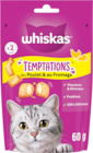 Auchan Hypermarché Issy-les-Moulineaux - Promo TEMPTATIONS FRIANDISES POUR CHAT AU POULET ET AU FROMAGE WHISKAS Promo TEMPTATIONS FRIANDISES POUR CHAT AU POULET ET AU FROMAGE WHISKAS à 0,77 € dans le catalogue Auchan Hypermarché à Issy-les-Moulineaux
