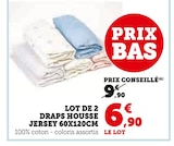 Lot de 2 draps housse jersey 60x120cm en promo à 6,90 € chez Hyper U Lot de 2 draps housse jersey 60x120cm dans le catalogue Hyper U