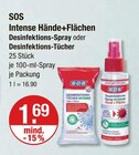 Intense Hände+Flächen Desinfektions-Spray im V-Markt Prospekt Intense Hände+Flächen Desinfektions-Spray von SOS im aktuellen V-Markt Prospekt für 1,69 €