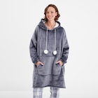 Pocho plaid polaire à capuche bleu gris femme - LH en promo chez La Halle Angers à 23,09 €