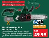 Akku-Kettensäge 20 V »PKSA 20-Li C3« Angebote von PARKSIDE bei Kaufland Darmstadt für 49,99 €