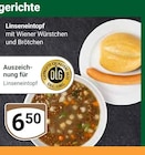 Aktuelles Linseneintopf mit Wiener Würstchen und Brötchen Angebot bei GLOBUS in Leipzig ab 6,50 €