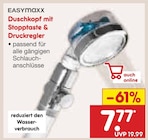 Duschkopf mit Stopptaste & Druckregler Angebote von EASYMAXX bei Netto Marken-Discount Lüneburg für 7,77 €