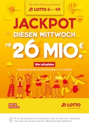 Aktueller Lotto Baden-Württemberg Supermarkt Prospekt in Laupheim und Umgebung, "Diesen Mittwoch rund 26 Mio. im Jackpot" mit 1 Seite, 01.07.2024 - 03.07.2024