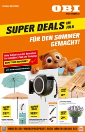 Sonnenschirm im OBI Prospekt in Mühlhausen Aktueller OBI Prospekt mit Sonnenschirm, "SUPER DEALS IM JULI!", Seite 1
