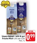 Frische fettarme Milch Angebote von Unsere Heimat bei EDEKA Ulm für 0,99 €